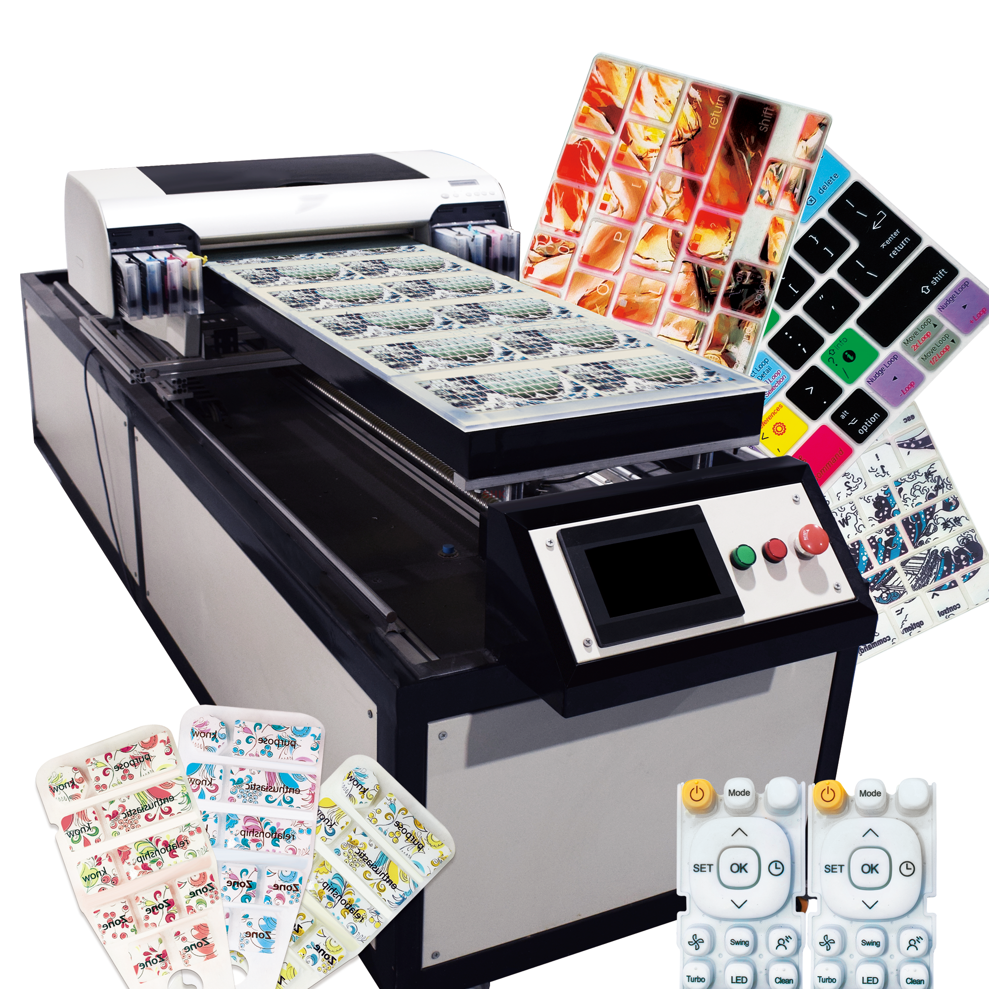 SHK-4018 UV printer for white silicone material products, such as swim caps, watch straps, goggles straps, etc